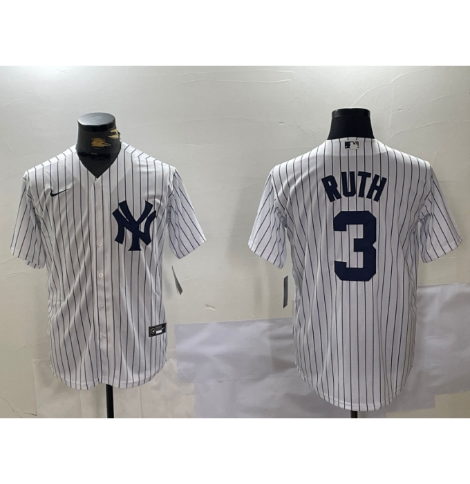 Men's New York Yankees #3 Babe Ruth White Name Stitched Cool Base Nike Jersey