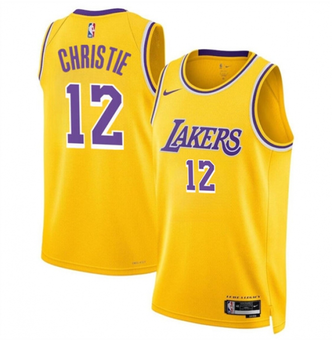 Men's Los Angeles Lakers #12 Max Christie Yellow 2024 Icon Edition Stitched Basketball Jersey