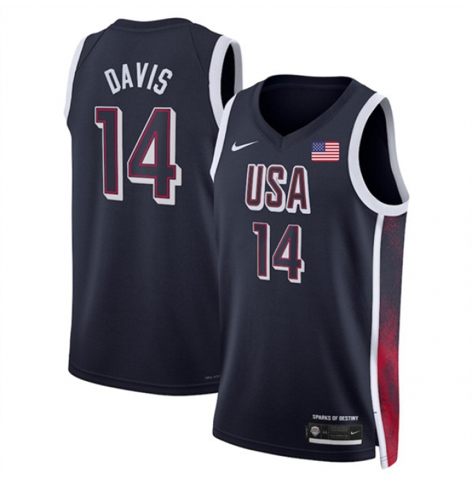 Men's USA Basketball #14 Anthony Davis Navy 2024 Swingman Stitched Jersey