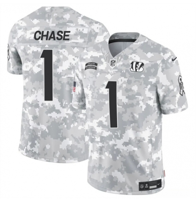 Men's Cincinnati Bengals #1 Ja'Marr Chase 2024 F.U.S.E Arctic Camo Salute To Service Limited Stitched Football Jersey