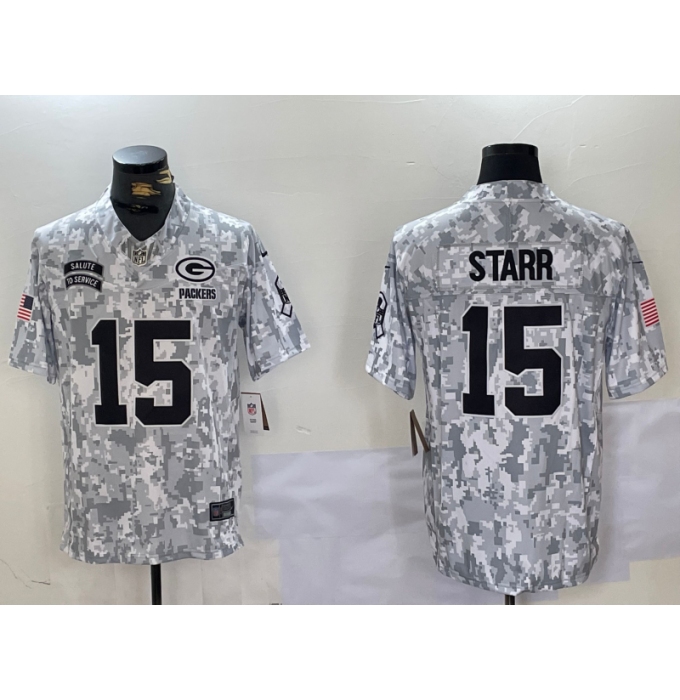 Men's Green Bay Packers #15 Bart Starr Arctic Camo 2024 FUSE Salute to Service Limited Stitched Jersey