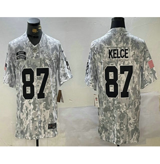 Men's Kansas City Chiefs #87 Travis Kelce Arctic Camo 2024 FUSE Salute to Service Limited Stitched Jersey